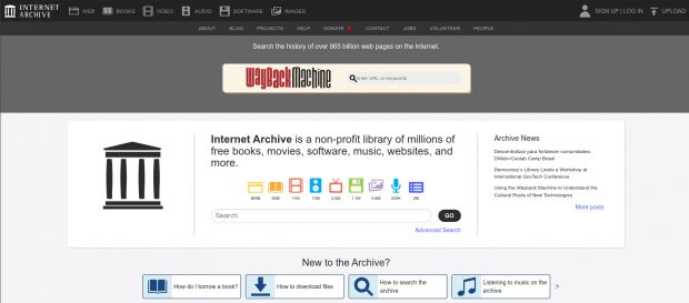 archive org homepage
