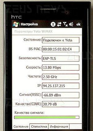Htc T829 WiMax Russia 13,8 Mbit/s