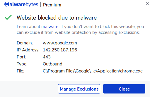 Malwarebytes falso positivo google youtube