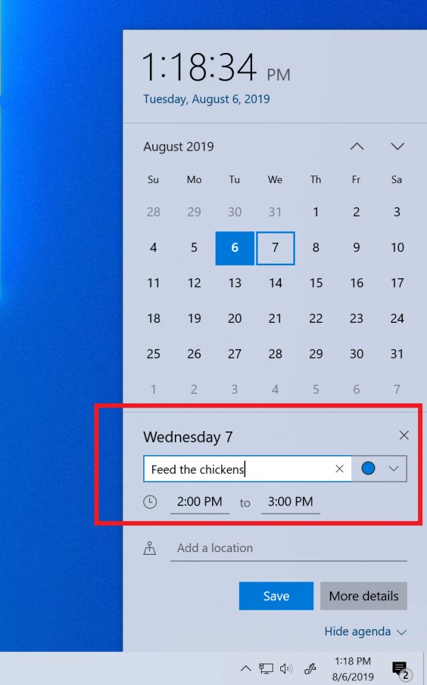 windows10 19h2 calendario