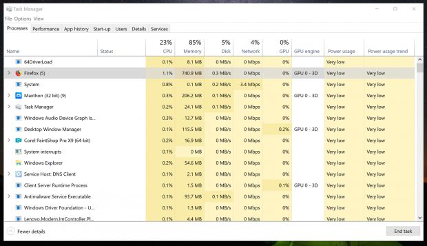 win10 consumo energia task manager