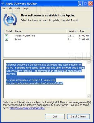 Safari su Windows tramite gli aggiornamenti