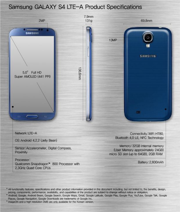 samsung galaxy s4 lte product specifications
