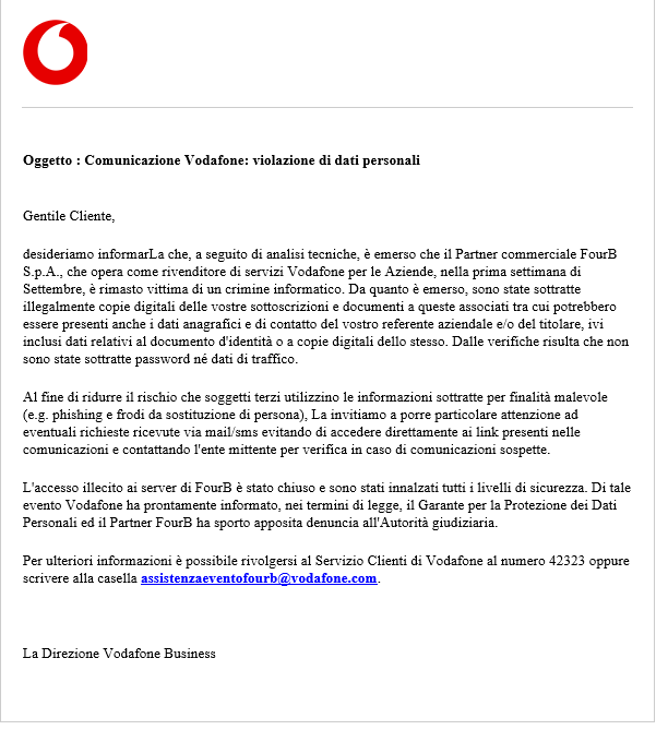 vodafone violazione fourb