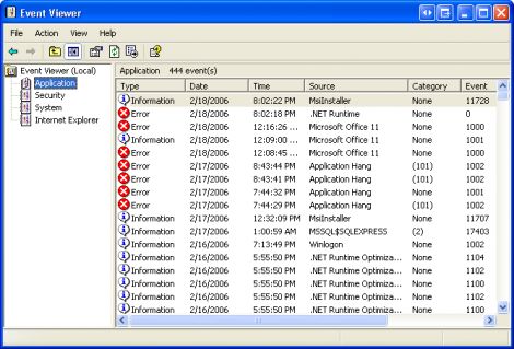 Windows XP Event Viewer