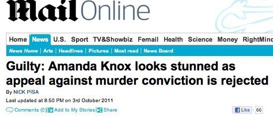 Daily Mail online errore amanda knox guilty
