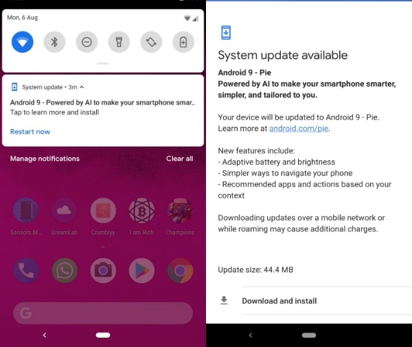 Android Pie aggiornamento