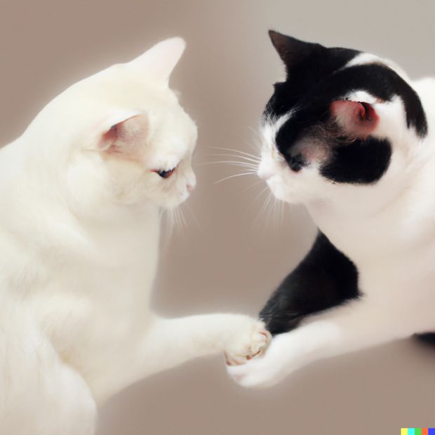 wo cats holding hands, photoreal