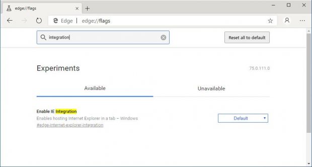 enable ie integration flag