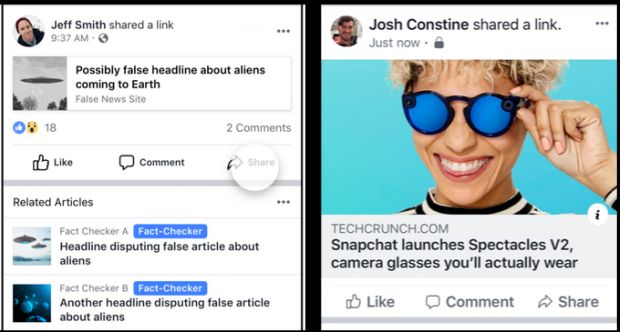 facebook false news vs real news