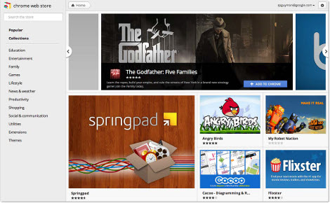 Chrome 15 new tab page web store