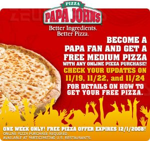 Papa John's pizza gratis Facebook