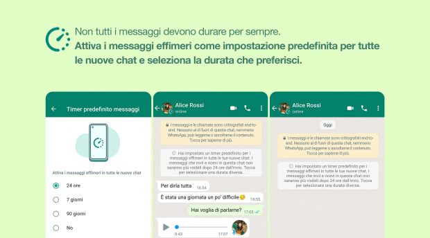 whatsapp messaggi effimeri predefiniti