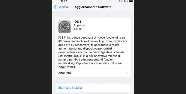 aggiornamento ios 11