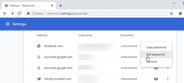 chrome modifica password