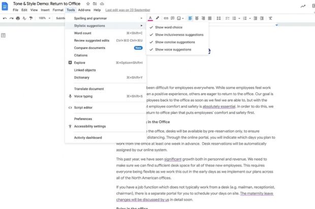 google docs suggerimenti