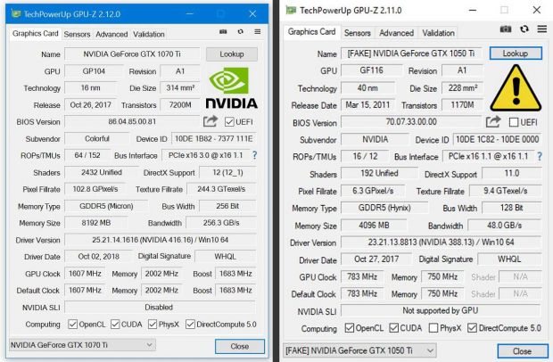 gpu z schede fake