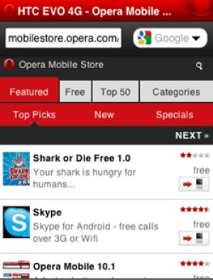Opera Mobile Store app smartphone